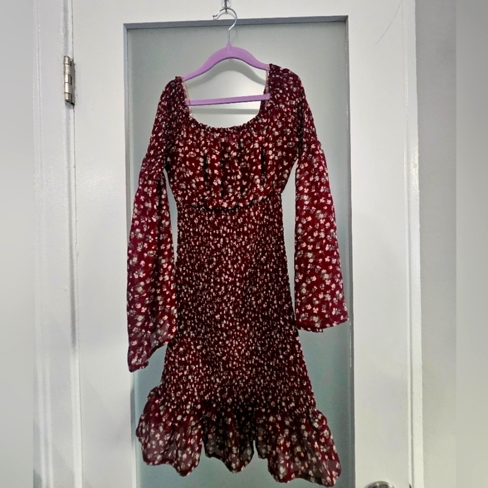 Floral Long Sleeve Dress - Red